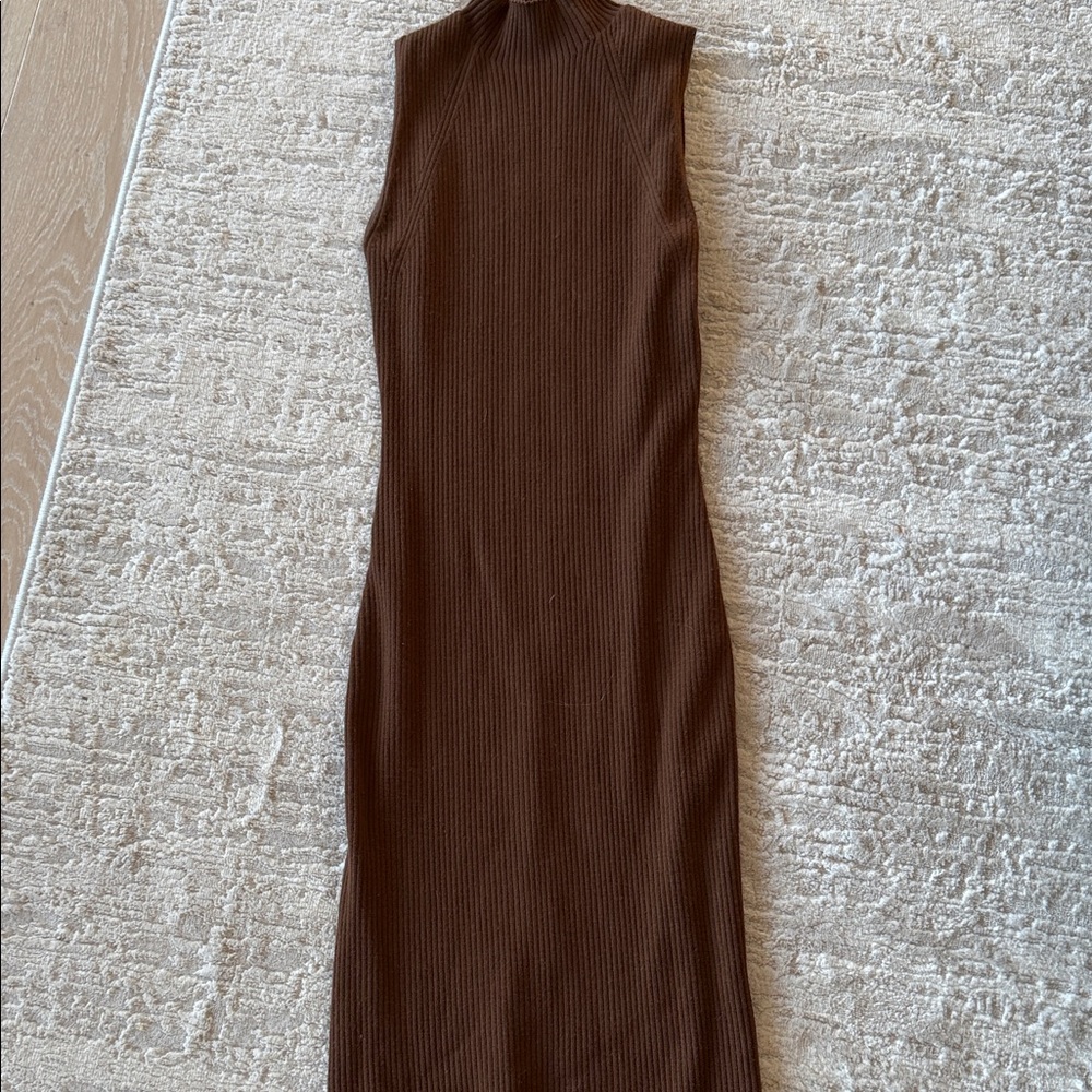Theory Sleeveless Ribbed Midi Dress in Brown - Picture 2 of 3